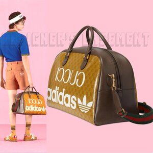 GUCCI GG Crystal Adidas X Gucci Trefoil Web Logo convertible Large Duffel Bag